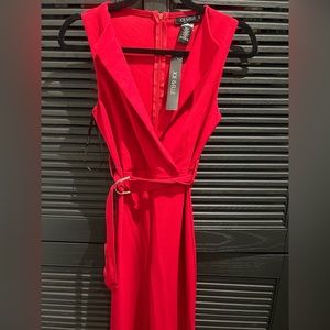 Elegant Office Work Sleeveless Belted Red Jumpsuit Romper NWT